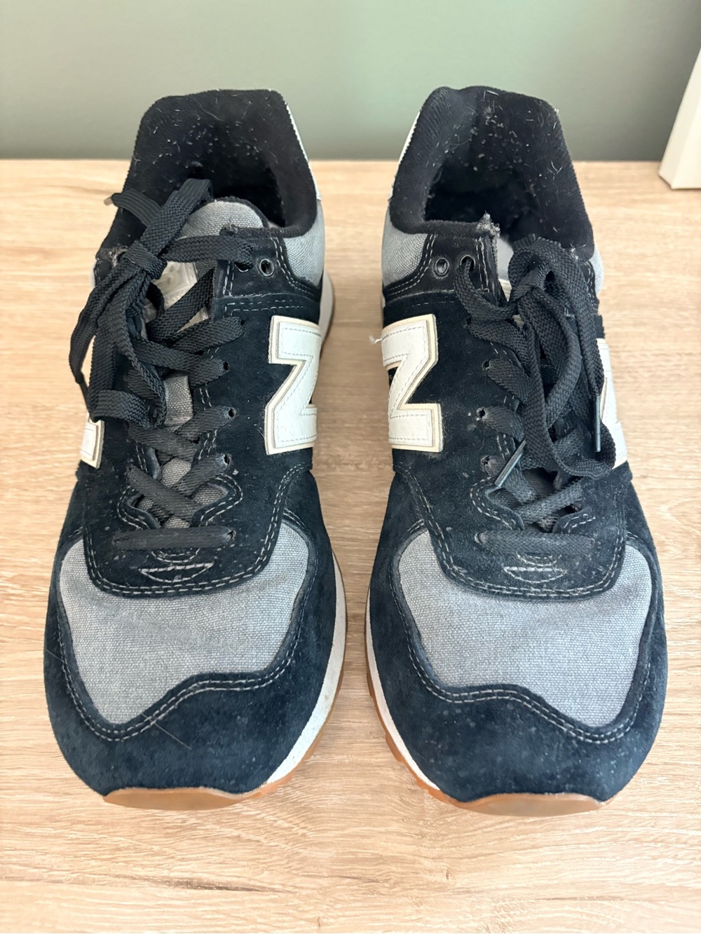 New Balance 574 Black and Gray Suede Canvas Sneakers